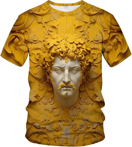 LAOLIUSN Men's Gold Shiny Printed T-Shirt - Golden Ornate Theme, Floral Graphic Tee Shirt in Kuwait
