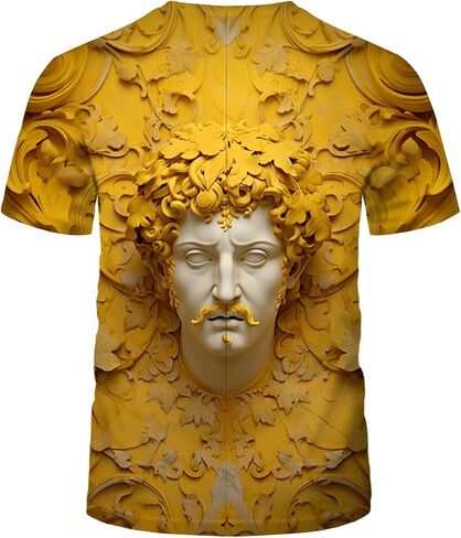 LAOLIUSN Men's Gold Shiny Printed T-Shirt - Golden Ornate Theme, Floral Graphic Tee Shirt in Kuwait