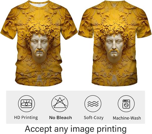 LAOLIUSN Men's Gold Shiny Printed T-Shirt - Golden Ornate Theme, Floral Graphic Tee Shirt in Kuwait