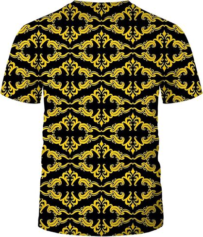 LAOLIUSN Men's Gold Shiny Printed T-Shirt - Golden Ornate Theme, Floral Graphic Tee Shirt in Kuwait