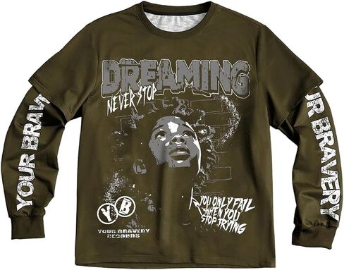 SOLY HUX Men's Letter Graphic Tees Crew Neck Long Sleeve 2 in 1 T Shirt Tops Streetwear in Saudi Arabia