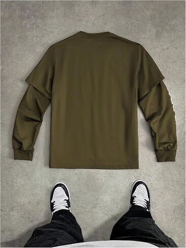 SOLY HUX Men's Letter Graphic Tees Crew Neck Long Sleeve 2 in 1 T Shirt Tops Streetwear in Saudi Arabia