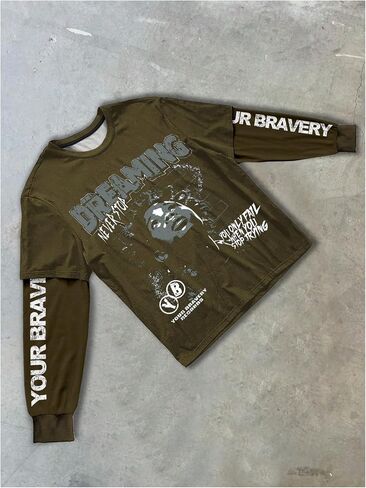 SOLY HUX Men's Letter Graphic Tees Crew Neck Long Sleeve 2 in 1 T Shirt Tops Streetwear in Saudi Arabia