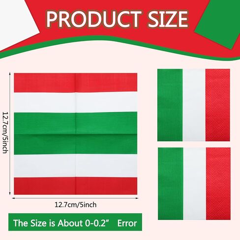 50 Pcs Italian Napkins Bulk Red White Green Luncheon Napkins Italy Flag Disposable Paper Tissues Italy Themed Tableware 6.5 Inches for Christmas Family Italian Party Decor in Kuwait