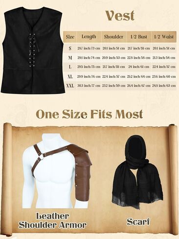 SOMSOC 9 Piece Halloween Men's Renaissance Viking Costume Set Medieval Shirt Pants Vest Scarf Bracer Belt Pouch Shoulder Cape in Saudi Arabia