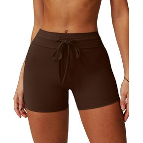 OVESPORT Women's High Waist with Drawstring Yoga Shorts Tummy Control Workout Running Biker Shorts for Women in Kuwait