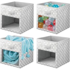 mDesign Fabric Nursery/Playroom Closet Storage Organizer Bin Box with Front Handle/Window for Cube Furniture Shelving Units, Hold Toys, Clothes, Diapers, Bibs, Jane Collection, 6 Pack - Gray/White in Kuwait