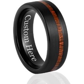 حلقة تنغستن 8 مم مع ترصيع الخشب KOA-فرقة زفاف أسود محفورة مخصصة له-متين ، مقاوم للخدش ، رنين الوعود الراحة ، الحجم 7-14 in Kuwait