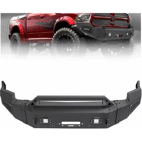 KUAFU Front Bumper Assembly Compatible with 2009-2012 Dodge Ram 1500 Pickup W/Winch Plate and Led Lights Front Steel Bumper Replacement Black (2 Packages) in Kuwait