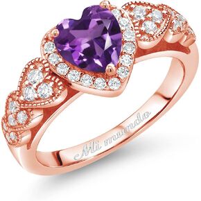 Gem Stone King 18K Rose Gold Plated Silver Customized and Personalized Engraved 6MM Heart Shape Gemstone Birthstone Ring | Available In Size 5, 6, 7, 8, 9 in Saudi Arabia