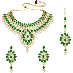Aheli Gold Plated Traditional Kundan Studded Choker Necklace Earring & Maangtikka Jewelry Set Gift for Women in Kuwait