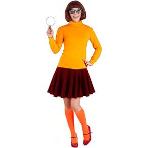 7PCS Velma Costume with Wig for Women Adult Halloween Cosplay Velma with Orange Turtleneck Top, Red Skirt in Saudi Arabia