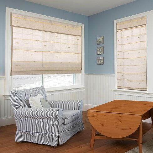 LANTIME Light Filter Cordless Custom Roman Shades for Windows, Window Treatments, Pure Linen Natural Hemp Roman Blind, Roman Window Shades, Sand Beige in Kuwait