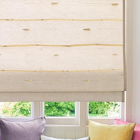 LANTIME Light Filter Cordless Custom Roman Shades for Windows, Window Treatments, Pure Linen Natural Hemp Roman Blind, Roman Window Shades, Sand Beige in Kuwait