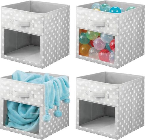 mDesign Fabric Nursery/Playroom Closet Storage Organizer Bin Box with Front Handle/Window for Cube Furniture Shelving Units, Hold Toys, Clothes, Diapers, Bibs, Jane Collection, 6 Pack - Gray/White in Kuwait