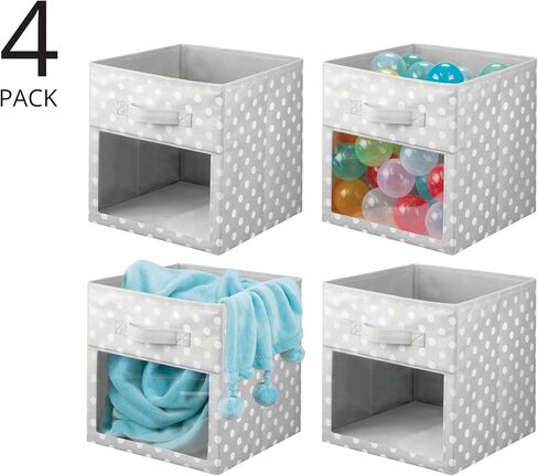 mDesign Fabric Nursery/Playroom Closet Storage Organizer Bin Box with Front Handle/Window for Cube Furniture Shelving Units, Hold Toys, Clothes, Diapers, Bibs, Jane Collection, 6 Pack - Gray/White in Kuwait