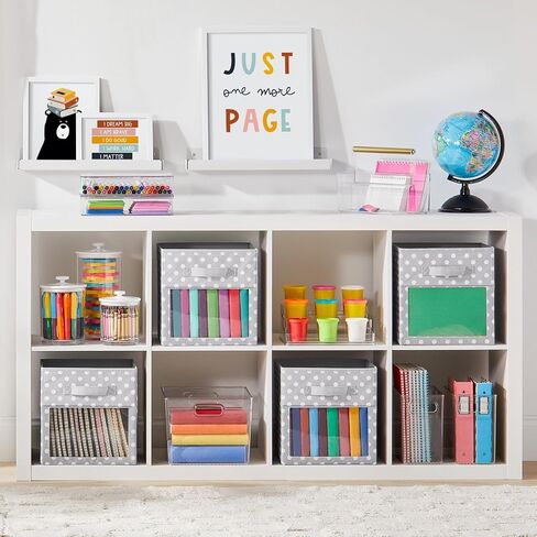 mDesign Fabric Nursery/Playroom Closet Storage Organizer Bin Box with Front Handle/Window for Cube Furniture Shelving Units, Hold Toys, Clothes, Diapers, Bibs, Jane Collection, 6 Pack - Gray/White in Kuwait