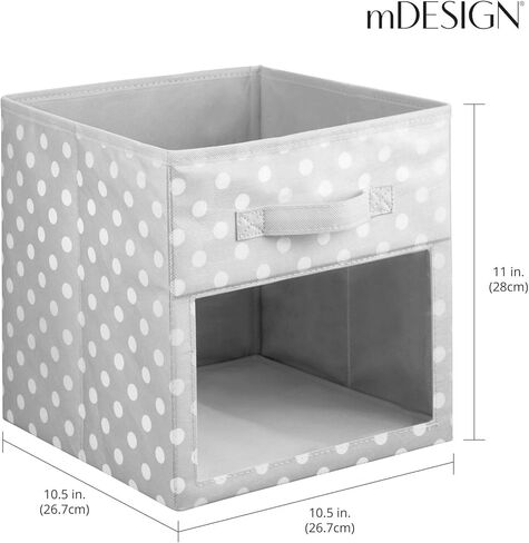 mDesign Fabric Nursery/Playroom Closet Storage Organizer Bin Box with Front Handle/Window for Cube Furniture Shelving Units, Hold Toys, Clothes, Diapers, Bibs, Jane Collection, 6 Pack - Gray/White in Kuwait