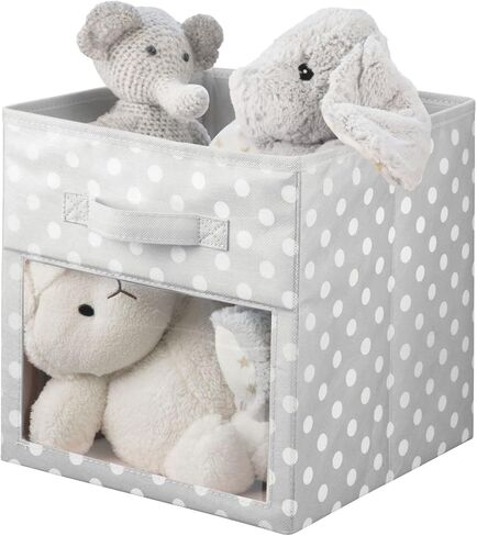 mDesign Fabric Nursery/Playroom Closet Storage Organizer Bin Box with Front Handle/Window for Cube Furniture Shelving Units, Hold Toys, Clothes, Diapers, Bibs, Jane Collection, 6 Pack - Gray/White in Kuwait