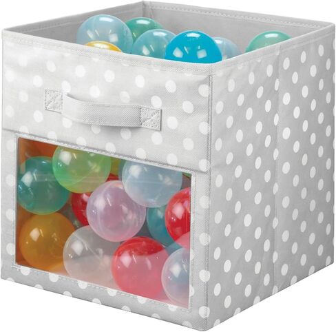 mDesign Fabric Nursery/Playroom Closet Storage Organizer Bin Box with Front Handle/Window for Cube Furniture Shelving Units, Hold Toys, Clothes, Diapers, Bibs, Jane Collection, 6 Pack - Gray/White in Kuwait