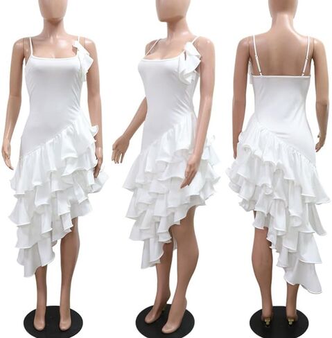 VJJ AIDEAR Women's Ruched Bodycon Midi Dress with Fringe Ruffles in Saudi Arabia