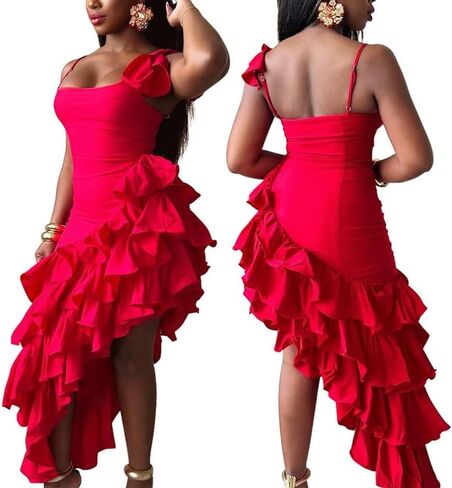 VJJ AIDEAR Women's Ruched Bodycon Midi Dress with Fringe Ruffles in Saudi Arabia
