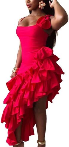 VJJ AIDEAR Women's Ruched Bodycon Midi Dress with Fringe Ruffles in Saudi Arabia