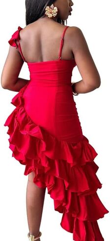 VJJ AIDEAR Women's Ruched Bodycon Midi Dress with Fringe Ruffles in Saudi Arabia