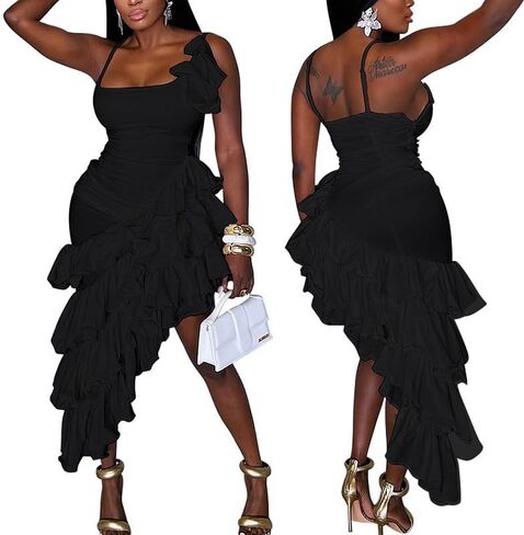 VJJ Adeear Women's Ruched Bodycon Midi فستان مع كراتش هامش in Kuwait