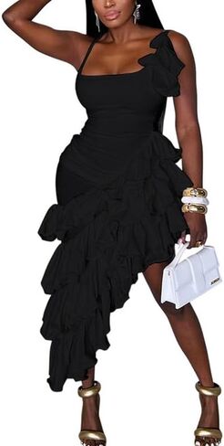 VJJ Adeear Women's Ruched Bodycon Midi فستان مع كراتش هامش in Kuwait