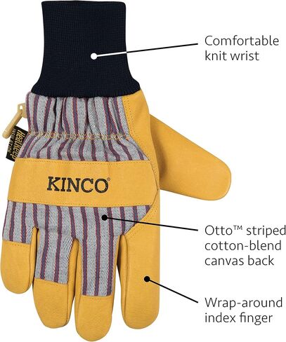 Kinco, 1927KWT-M, Golden Premium Grain Pigskin Palm, Polyester & Elastic Knit Wrist with Leather Pull-Tab, Heatkeep® Thermal Insulation, Mitt Outer Shell Over 5-Finger Glove Inside, Medium in Saudi Arabia