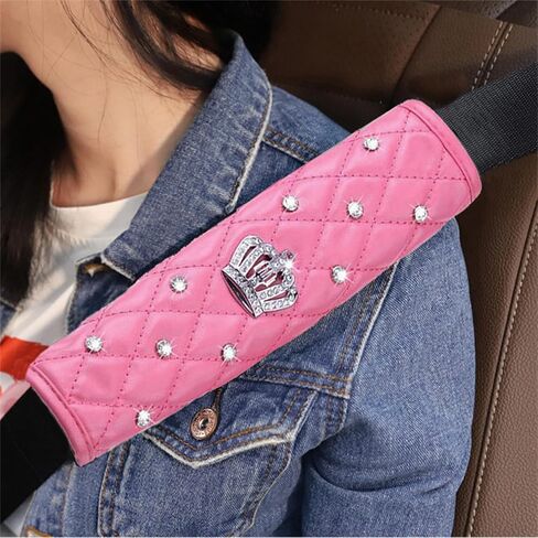 Dotesy 16 PCS غطاء عجلة القيادة بلينغ سيارة مع وسادات كتف حزام الأمان الكريمة ملحقات سيارة الفراشة الماس للنساء (أحمر) in Kuwait
