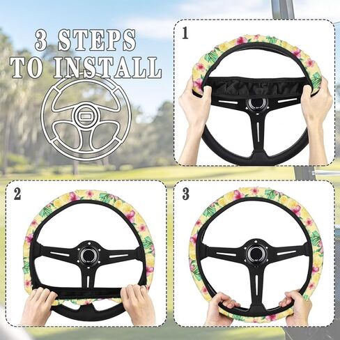 Black USA Flag Steering Wheel Cover Golf Cart Golf Golf Cart Steering Wheel Cart Accessories Club Car Anti-Slip Absorbing Sweat Car Decoration Warm in Winter Cool in Summer in Saudi Arabia