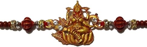 UtsaWe Rakhi Gift Box | Rakhi Gift Hamper made with a Divine Laxmiji Rakhi, Roli, Chaval, Mini Thali Set, Greeting Card, and Chocolates | Rakhi Gift Set | Brother Rakhi | Rakhi Bracelet Hamper (Laxmiji Rakhi) in Kuwait