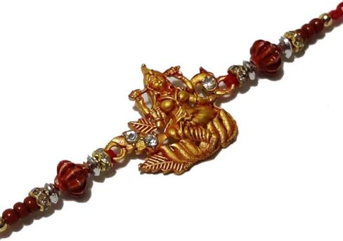 UtsaWe Rakhi Gift Box | Rakhi Gift Hamper made with a Divine Laxmiji Rakhi, Roli, Chaval, Mini Thali Set, Greeting Card, and Chocolates | Rakhi Gift Set | Brother Rakhi | Rakhi Bracelet Hamper (Laxmiji Rakhi) in Kuwait