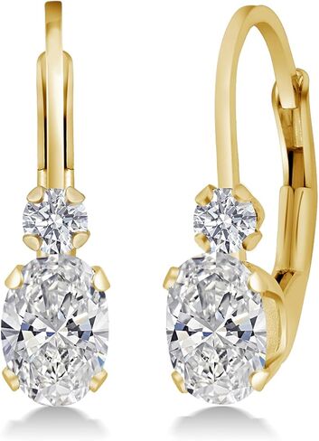 Gem Stone King 14K Gold White Lab Grown Diamond Leverback Earrings For Women | 0.86 Cttw | Oval 6X4MM and Round 2MM | DEF Color | VVS-VS Clarity | 3/4 Inch in Saudi Arabia