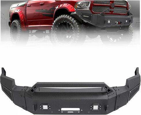 KUAFU Front Bumper Assembly Compatible with 2009-2012 Dodge Ram 1500 Pickup W/Winch Plate and Led Lights Front Steel Bumper Replacement Black (2 Packages) in Saudi Arabia