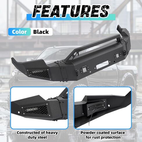 KUAFU Front Bumper Assembly Compatible with 2009-2012 Dodge Ram 1500 Pickup W/Winch Plate and Led Lights Front Steel Bumper Replacement Black (2 Packages) in Saudi Arabia
