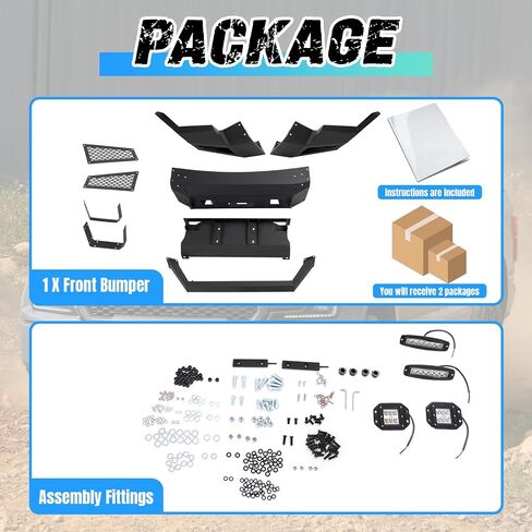 KUAFU Front Bumper Assembly Compatible with 2009-2012 Dodge Ram 1500 Pickup W/Winch Plate and Led Lights Front Steel Bumper Replacement Black (2 Packages) in Saudi Arabia