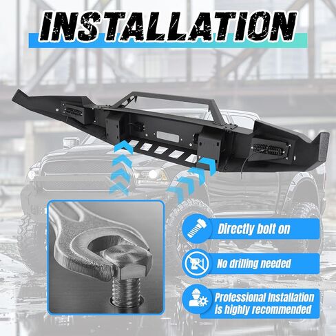 KUAFU Front Bumper Assembly Compatible with 2009-2012 Dodge Ram 1500 Pickup W/Winch Plate and Led Lights Front Steel Bumper Replacement Black (2 Packages) in Saudi Arabia