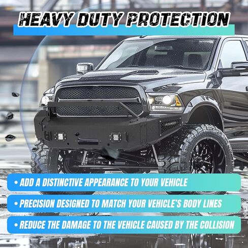 KUAFU Front Bumper Assembly Compatible with 2009-2012 Dodge Ram 1500 Pickup W/Winch Plate and Led Lights Front Steel Bumper Replacement Black (2 Packages) in Saudi Arabia