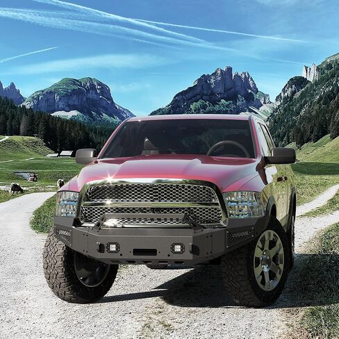 KUAFU Front Bumper Assembly Compatible with 2009-2012 Dodge Ram 1500 Pickup W/Winch Plate and Led Lights Front Steel Bumper Replacement Black (2 Packages) in Saudi Arabia