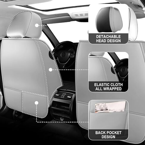 أغطية مقعد السيارة تناسب Chevy Equinox 2005-2025 ، دعم الخصر ثلاثي الأبعاد وجلد Nappa المتميز ، مقاوم للماء ، مقاوم للخدش (رمادي أسود ، مجموعة كاملة مع وسادة) in Kuwait