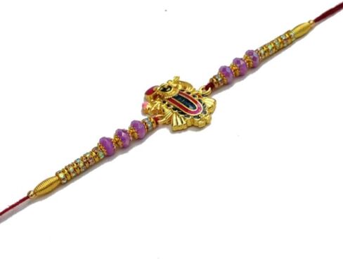 UtsaWe Rakhi Gift Box | Rakhi Gift Hamper made with a Divine Laxmiji Rakhi, Roli, Chaval, Mini Thali Set, Greeting Card, and Chocolates | Rakhi Gift Set | Brother Rakhi | Rakhi Bracelet Hamper (Laxmiji Rakhi) in Kuwait