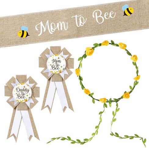 R HORSE 5Pcs Mom to Be Sash Dad to Be Pin, Strawberry Neutral Burlap Maternity Sash Corsage Pin and Flower Crown Headband, Pregnancy Props Gender Reveals Party Baby Shower Decorations Keepsake Gifts in Saudi Arabia