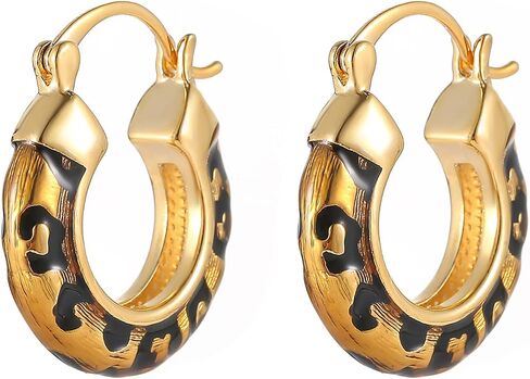 Leopard Print Earrings for Women Gold-tone and Black Hoop Earrings Geometric Drop Earring Studs Hypoallergenic Fashion Jewelry Gifts Unisex in Saudi Arabia