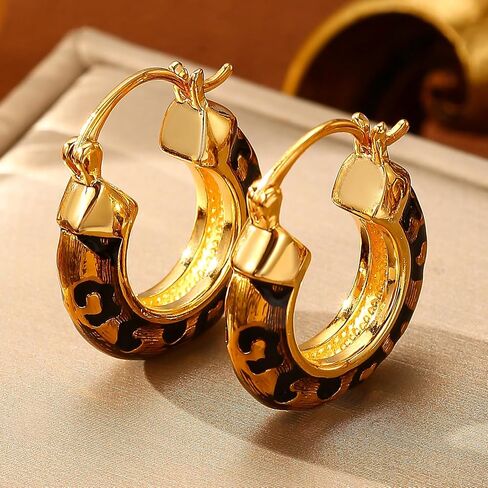 Leopard Print Earrings for Women Gold-tone and Black Hoop Earrings Geometric Drop Earring Studs Hypoallergenic Fashion Jewelry Gifts Unisex in Saudi Arabia