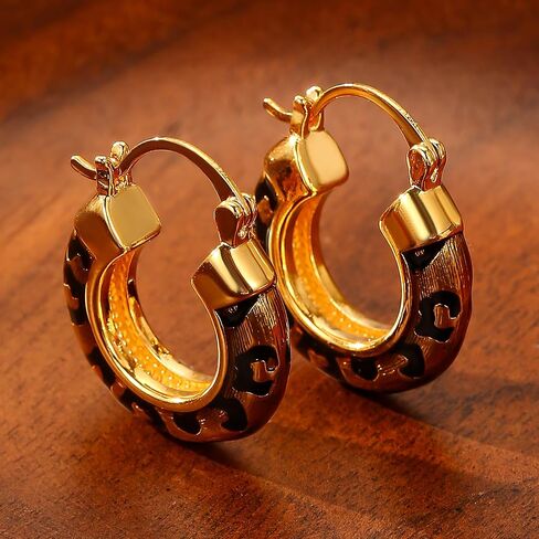 Leopard Print Earrings for Women Gold-tone and Black Hoop Earrings Geometric Drop Earring Studs Hypoallergenic Fashion Jewelry Gifts Unisex in Saudi Arabia