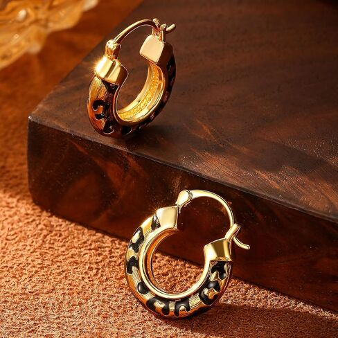 Leopard Print Earrings for Women Gold-tone and Black Hoop Earrings Geometric Drop Earring Studs Hypoallergenic Fashion Jewelry Gifts Unisex in Saudi Arabia