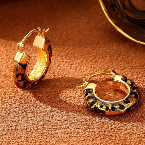 Leopard Print Earrings for Women Gold-tone and Black Hoop Earrings Geometric Drop Earring Studs Hypoallergenic Fashion Jewelry Gifts Unisex in Saudi Arabia